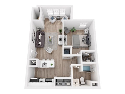 a 2 bedroom floorplan with a bathroom and a living room